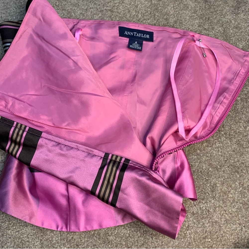 Ann Taylor Sz4 100% silk pink&brown striped sleeveless zip corset top with stays - Picture 6 of 9